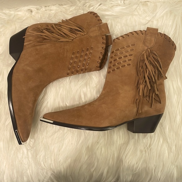 Schutz Alexxa Western Fringe Suede Boots Brown Size 7.5 NWT - Picture 12 of 15